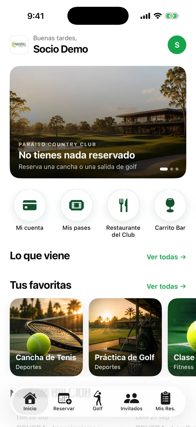 Inicio del socio en Clubs+